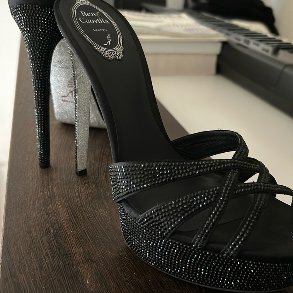 Rene Caovilla crystal platform mules 41 NEW